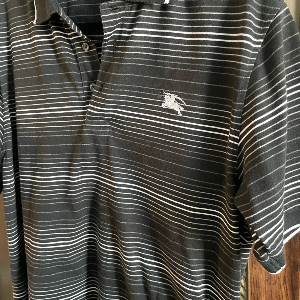 Burberry Black and White Polo Shirt with Stripes